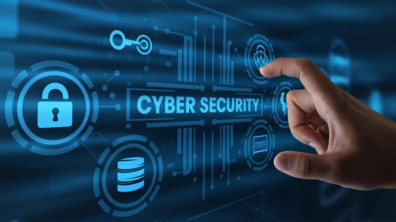 Cyber security concept with lock and network icons