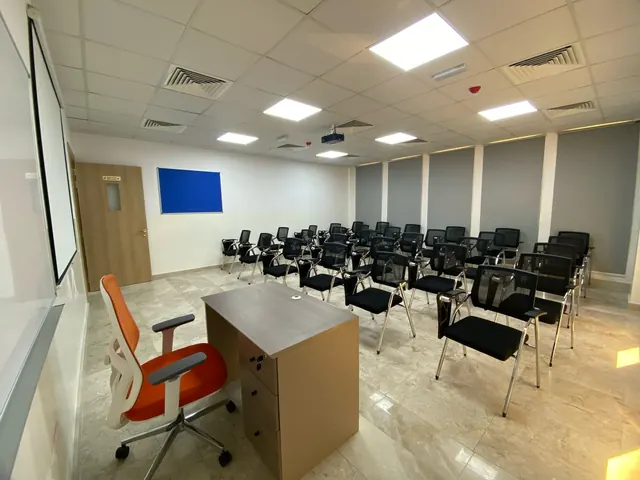 Training room with projector and writable wall